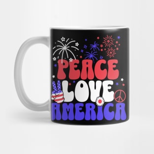 Retro Peace Love and America Mug